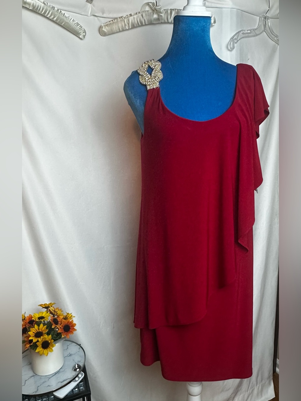NWT Elegant Brick Red Dress with Embellished Accent